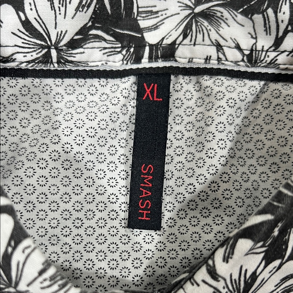 SMASH Men’s Black & White Floral Dress Shirt - XL
